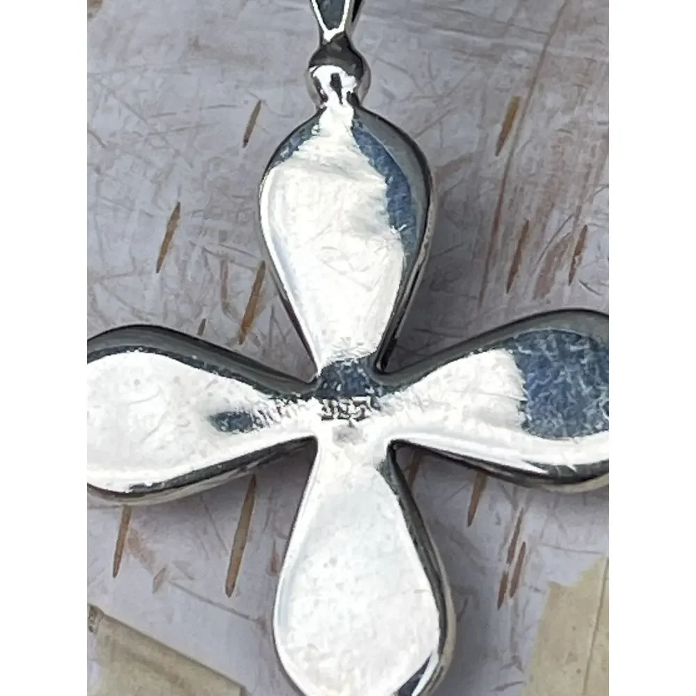 Large 2” Sterling Silver Aurora Opal Cross Pendant Pink Blue Fire 925 Gift FAITH - Picture 4 of 9